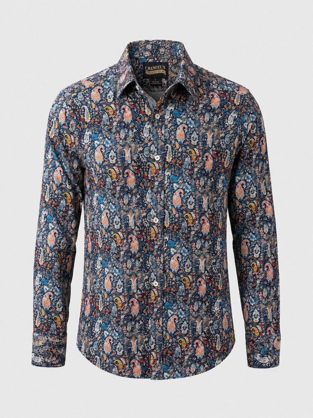 Cremieux Premium Denim Paisley Floral Button Front Shirt Men's Large Stretch Cot
